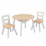 Masuta rotunda Alb - Maro Natur cu doua scaunele si spatiu de depozitare-  Round Table Kidkraft